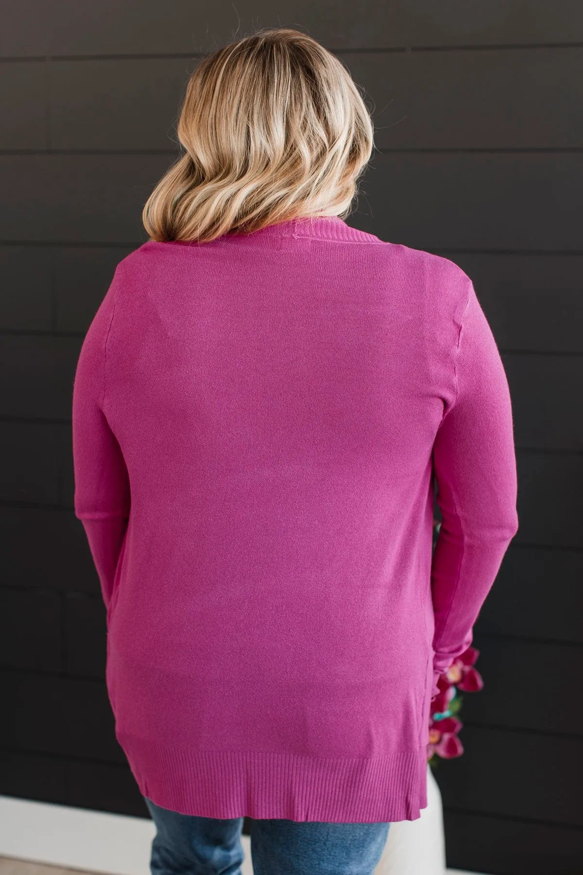 Comfortable With Myself Knit Cardigan- Fuchsia