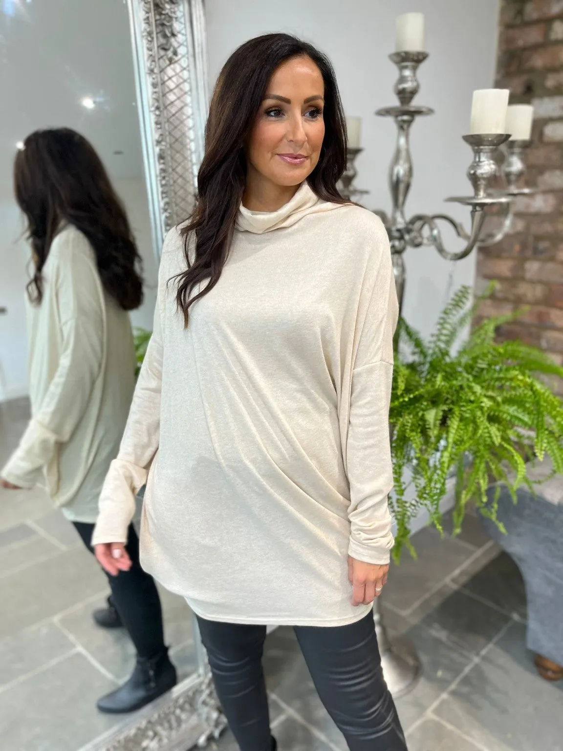 Cowl Neck Fine Knit Top Apple