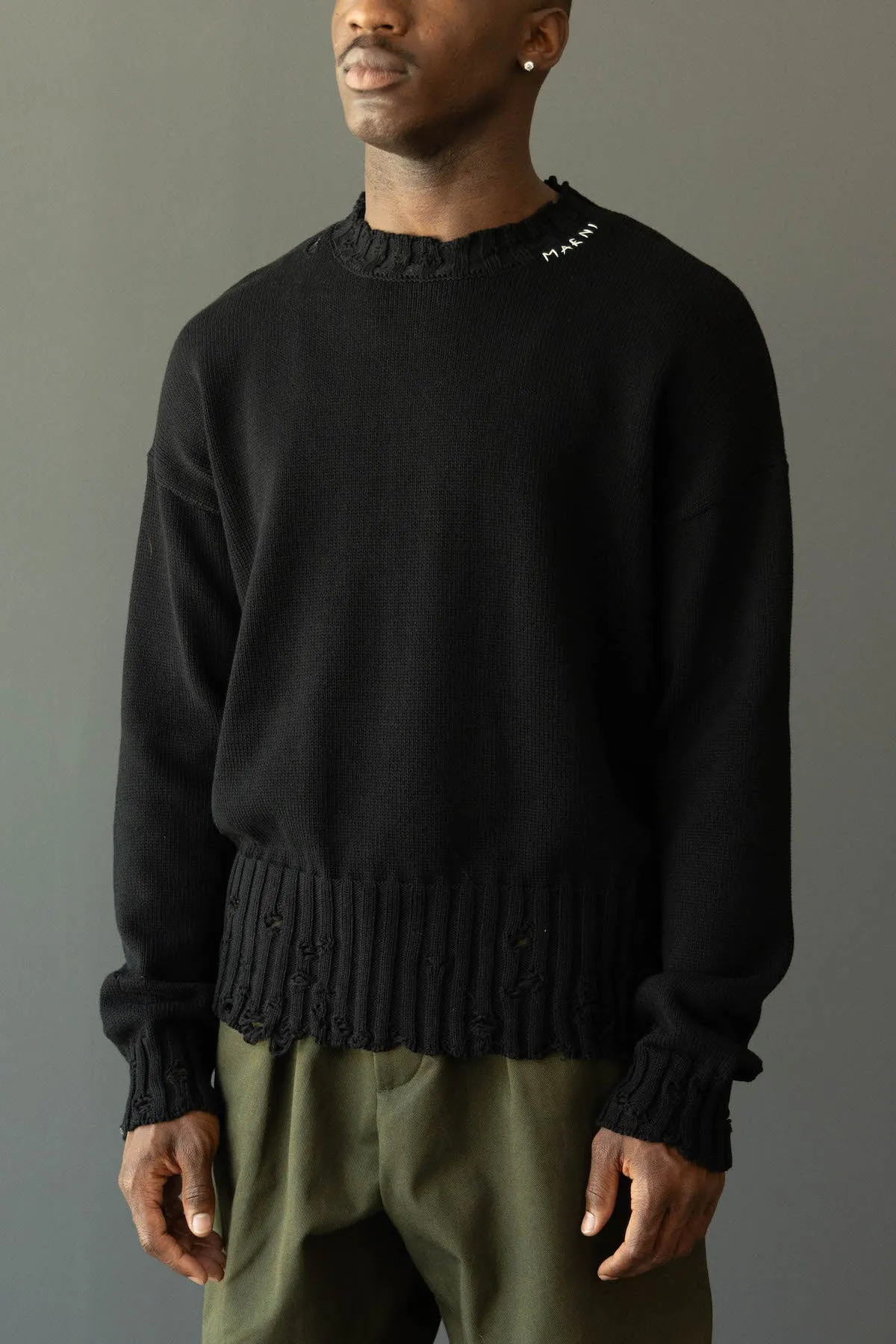 Dishevelled Cotton Sweater - Black