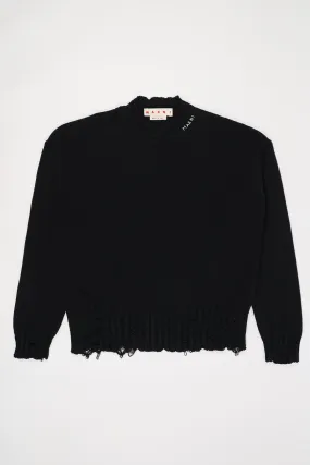 Dishevelled Cotton Sweater - Black