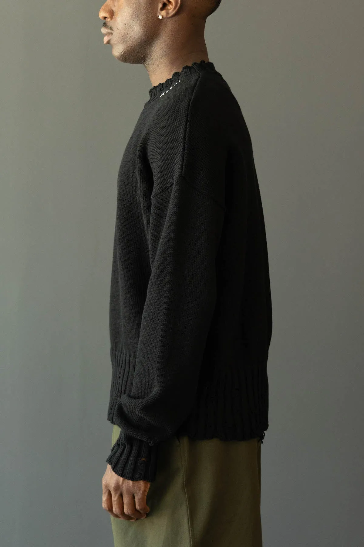 Dishevelled Cotton Sweater - Black