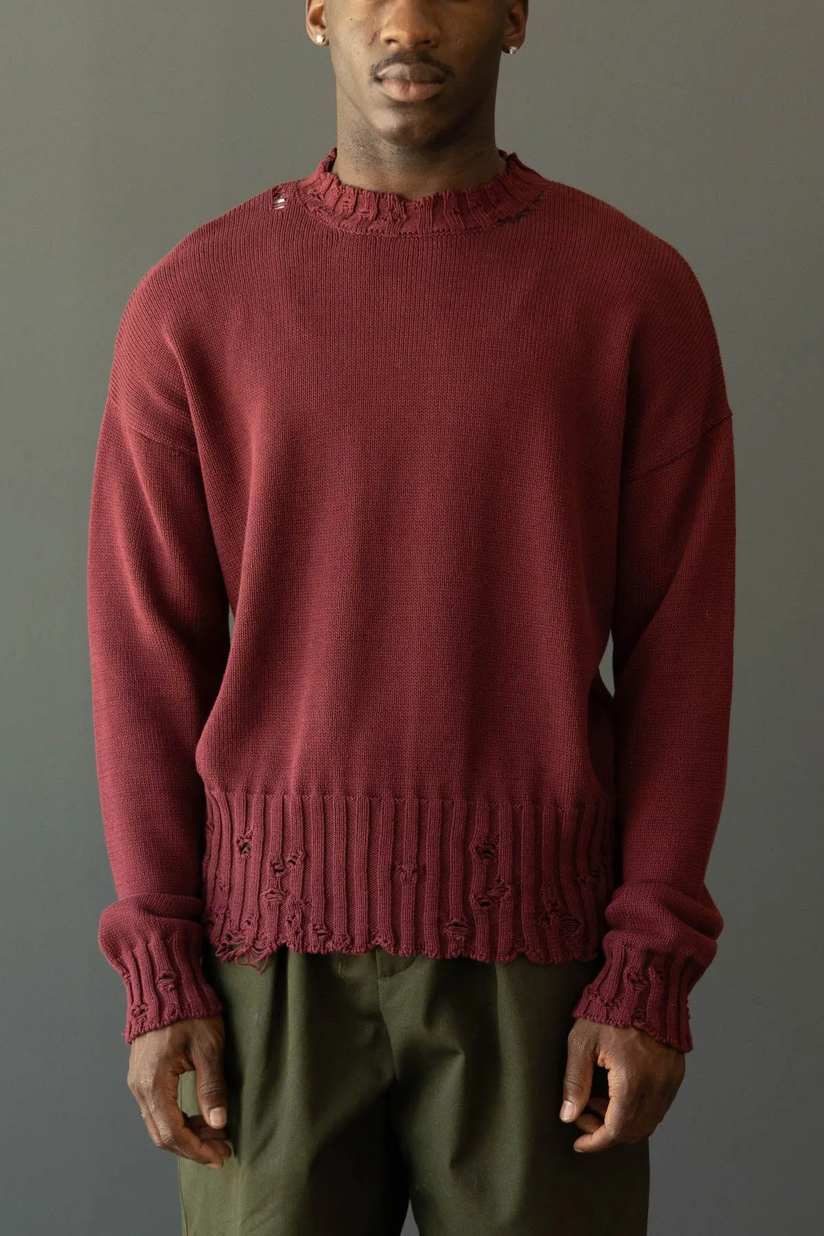 Dishevelled Cotton Sweater - Ruby