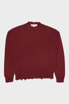 Dishevelled Cotton Sweater - Ruby