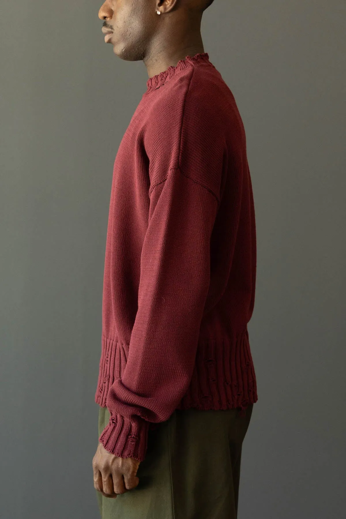 Dishevelled Cotton Sweater - Ruby