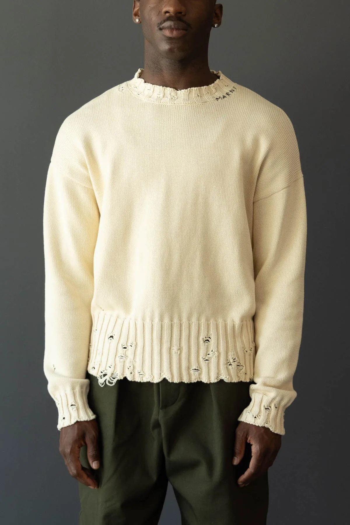 Dishevelled Cotton Sweater - Stone White