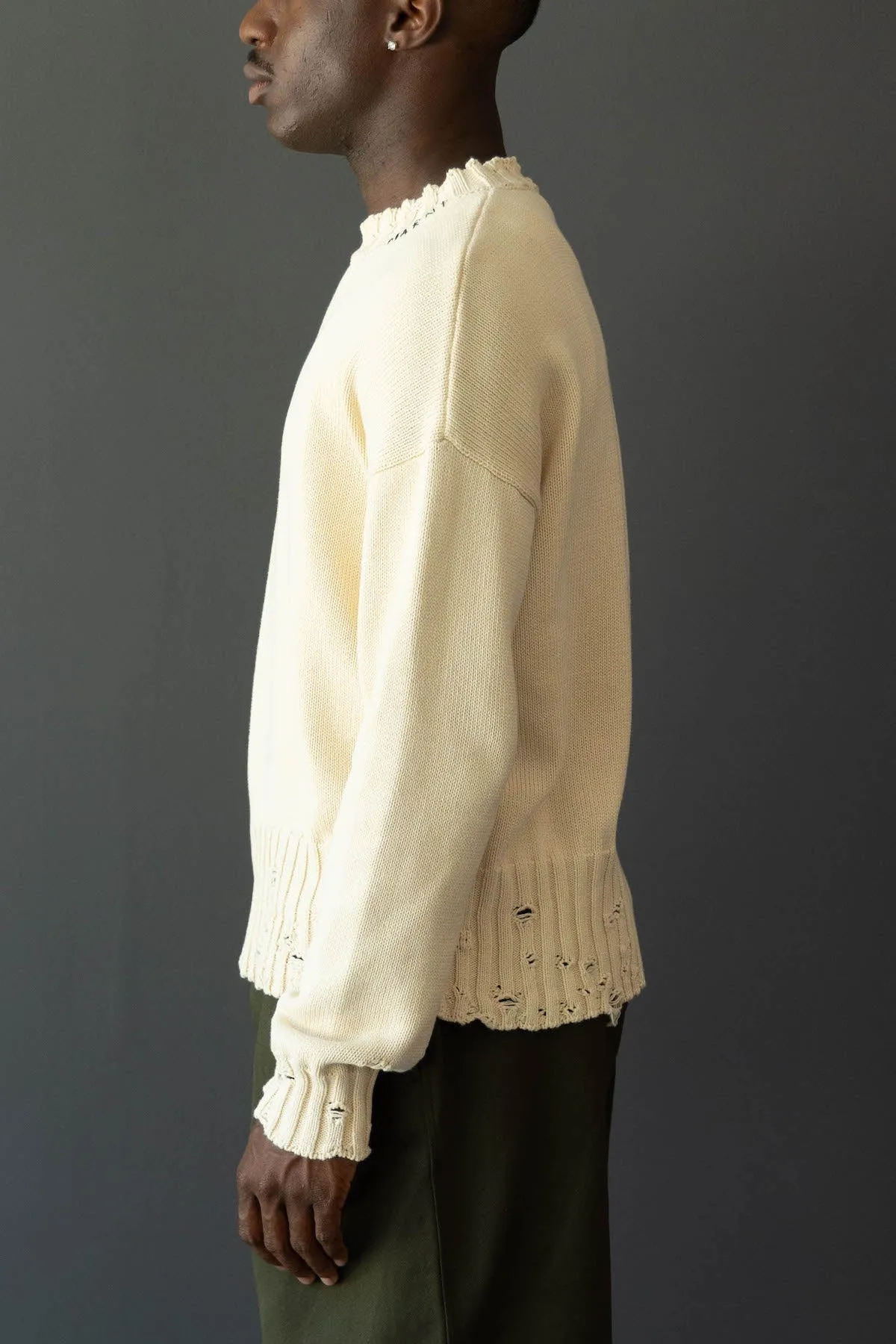 Dishevelled Cotton Sweater - Stone White