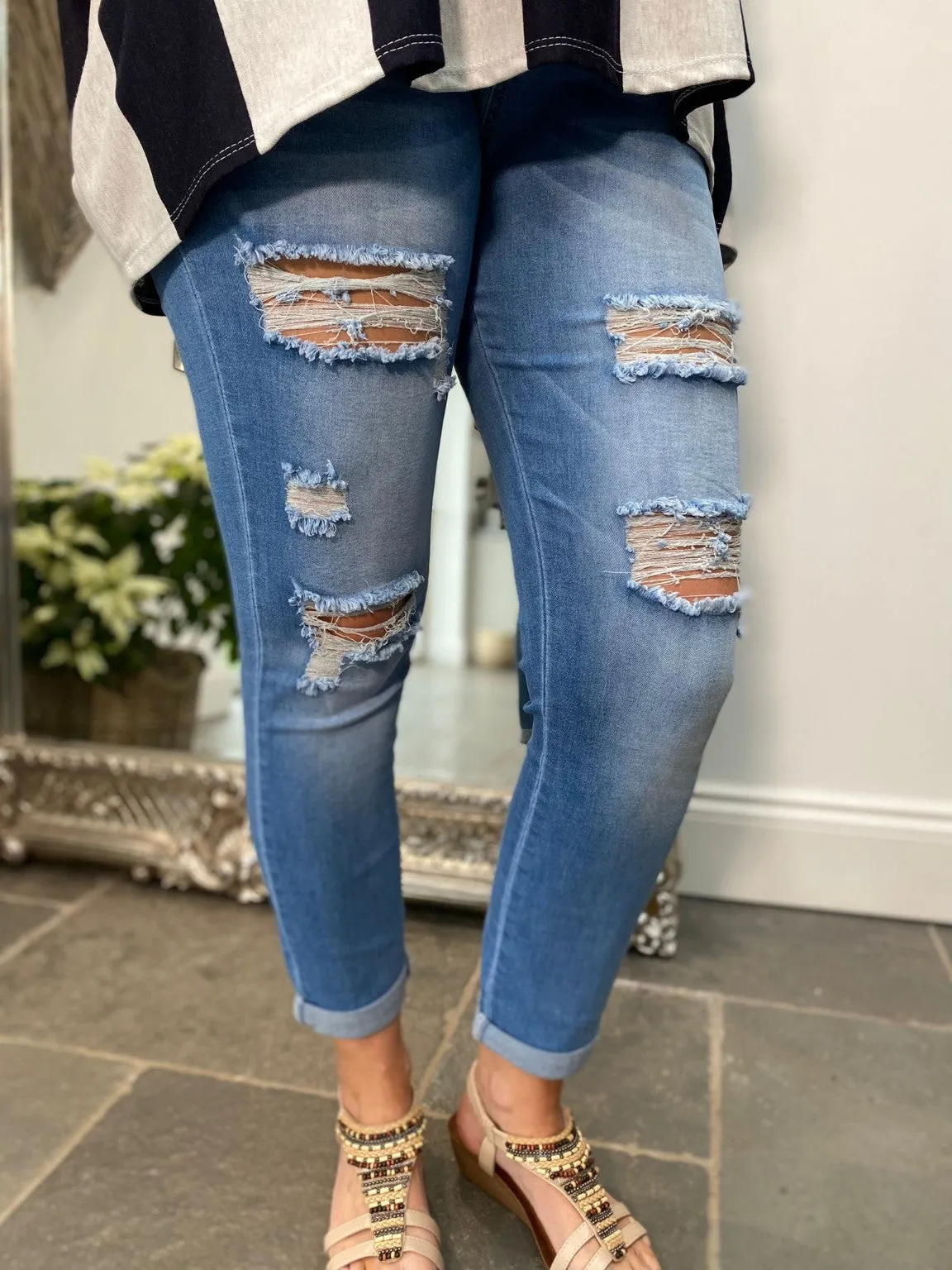 Distressed Drawstring Jeans