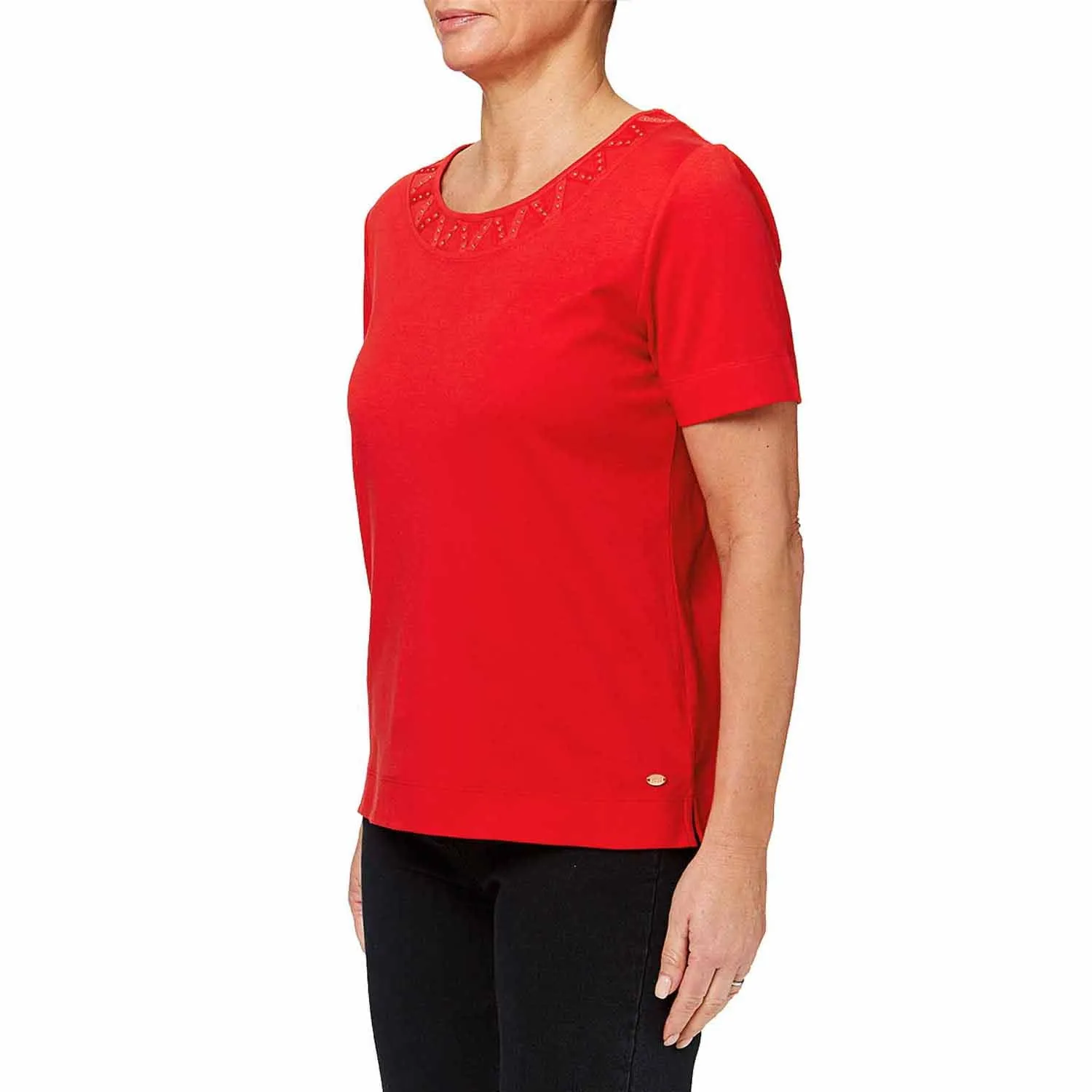 Embellished Neck Top - Tomato