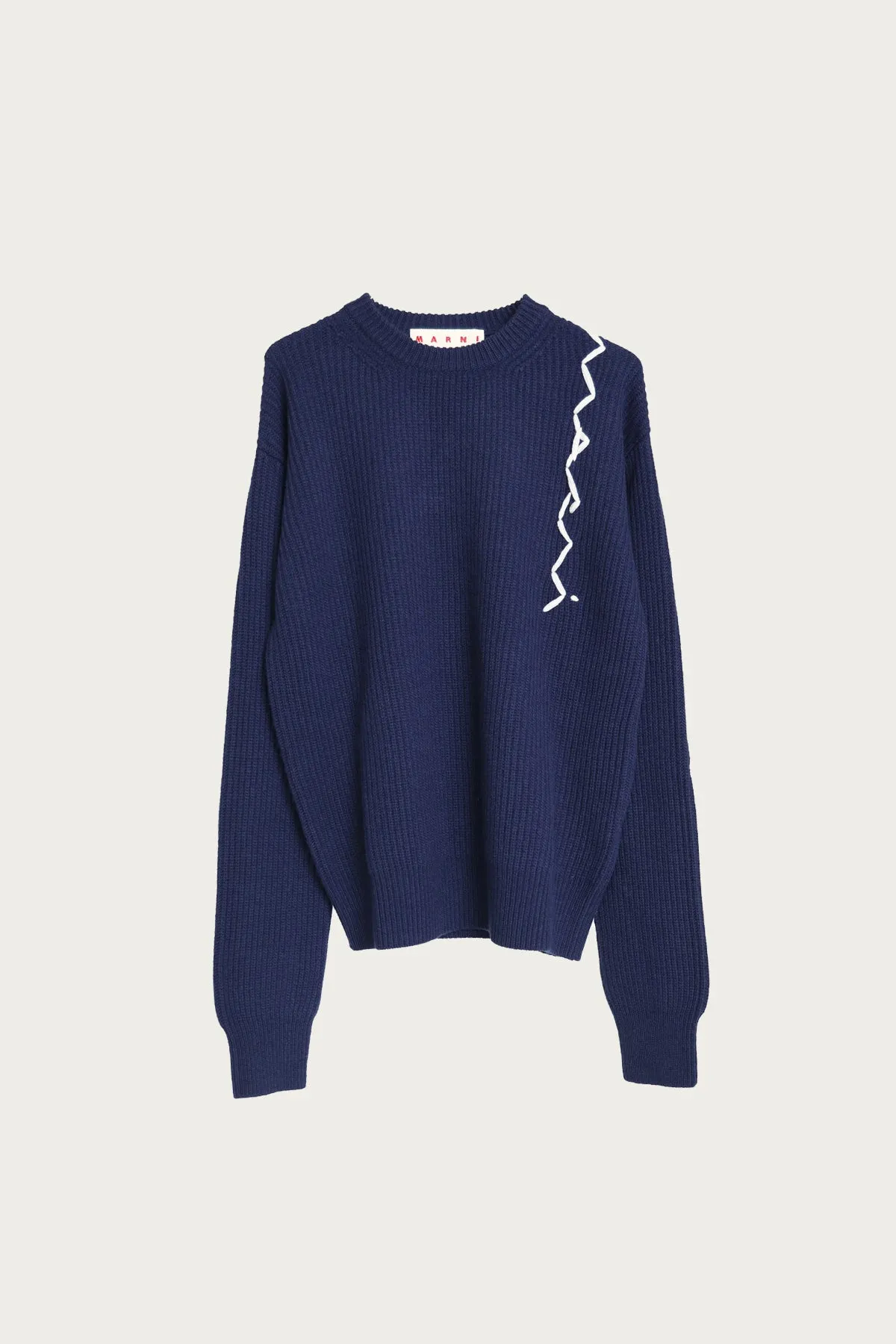 Embroidered Logo Roundneck Sweater - Light Navy