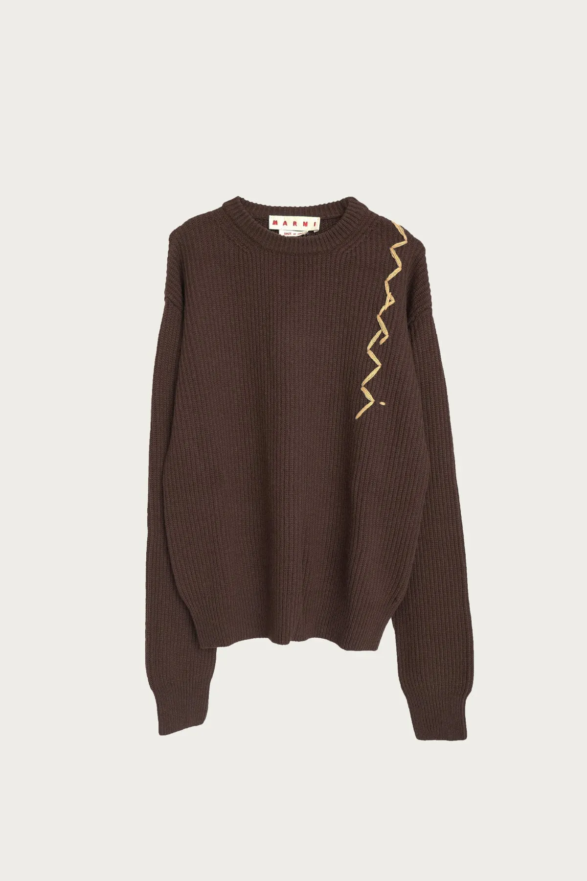 Embroidered Logo Roundneck Sweater - Moca