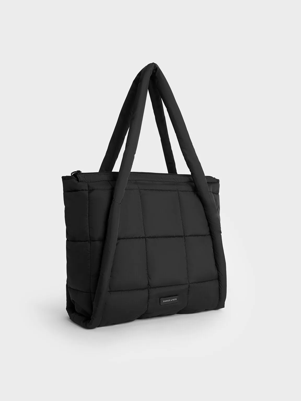 Errya Nylon Quilted Puffy Tote Bag - Jet Black