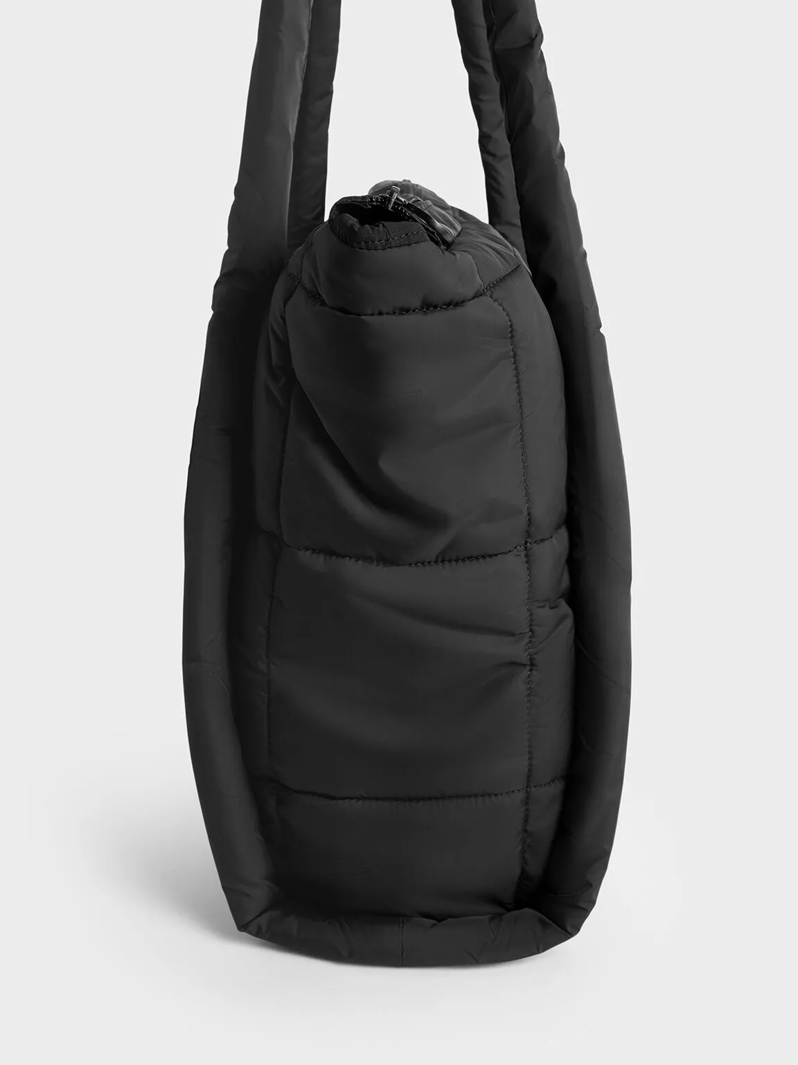 Errya Nylon Quilted Puffy Tote Bag - Jet Black