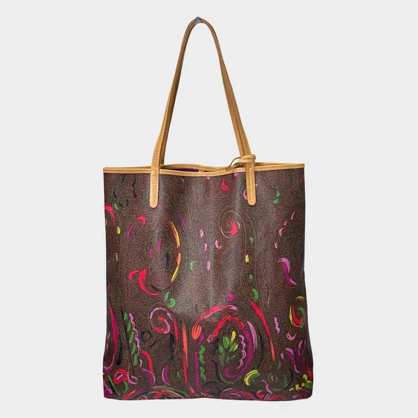 Etro women's multicolour paisley print leather tote bag