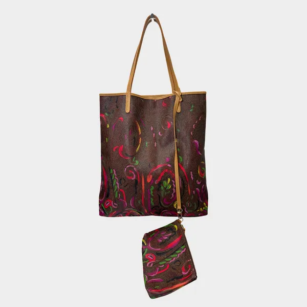 Etro women's multicolour paisley print leather tote bag