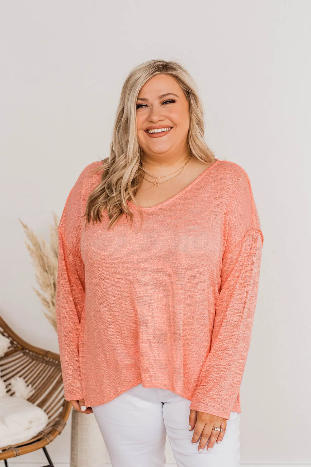 Feeling Breezy Sheer Knit Top- Coral