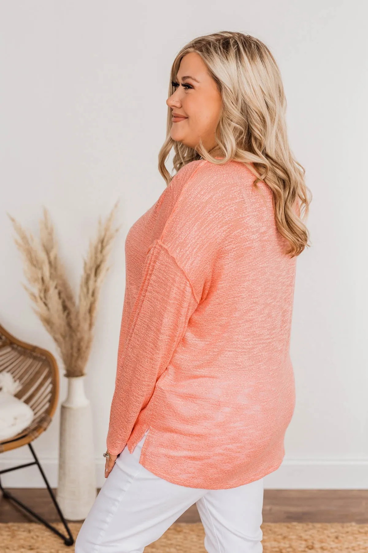 Feeling Breezy Sheer Knit Top- Coral