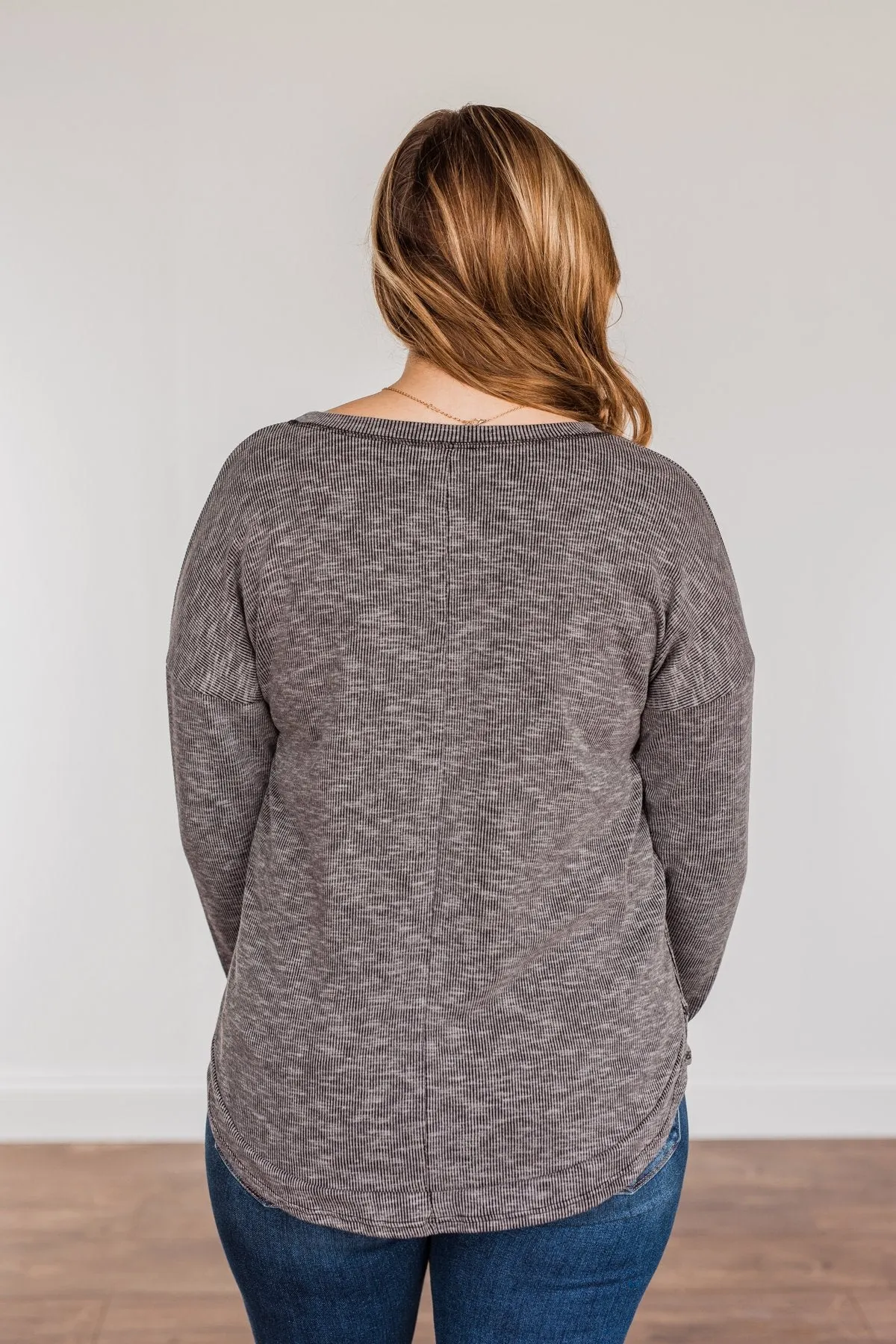 Feeling Lovely Long Sleeve Shirt- Charcoal