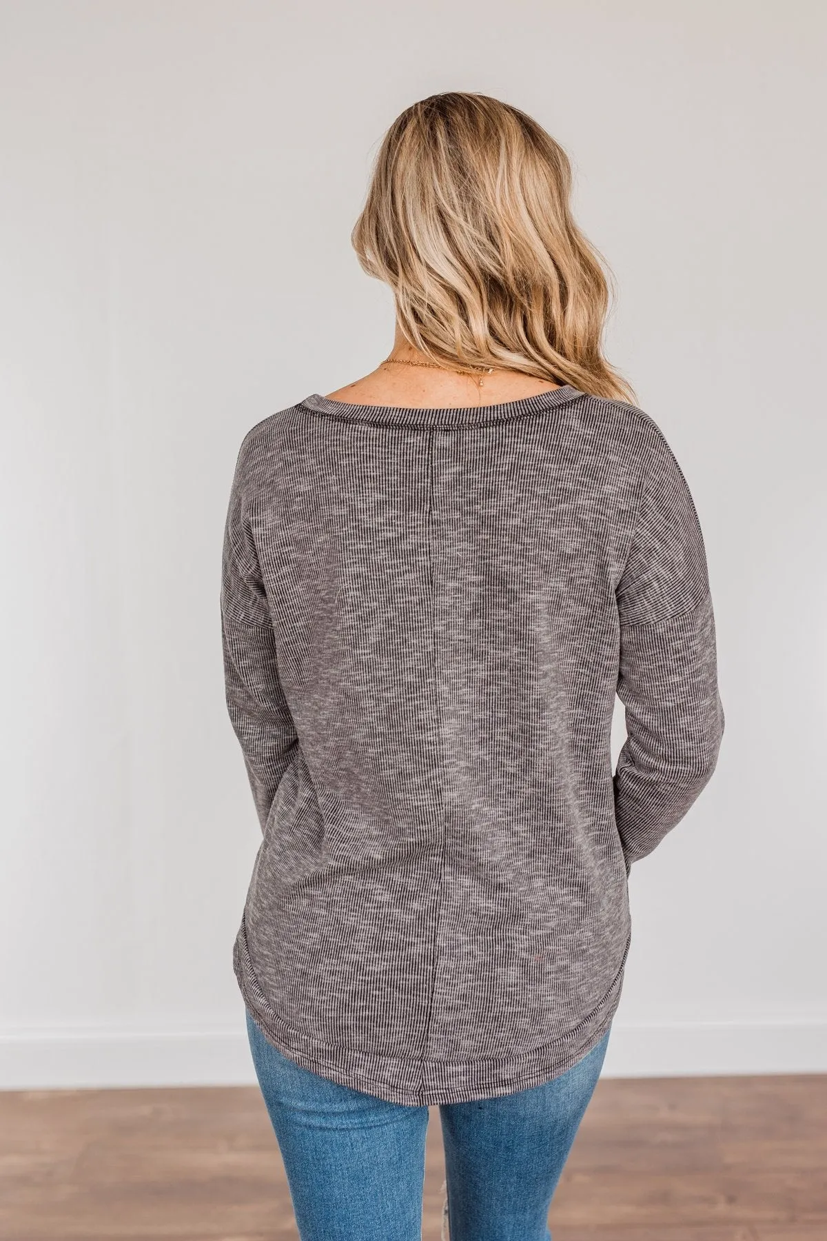 Feeling Lovely Long Sleeve Shirt- Charcoal