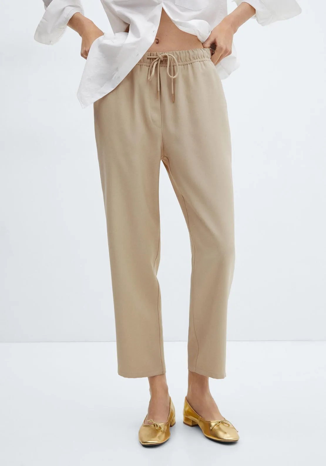 Flowy straight-fit trousers with bow