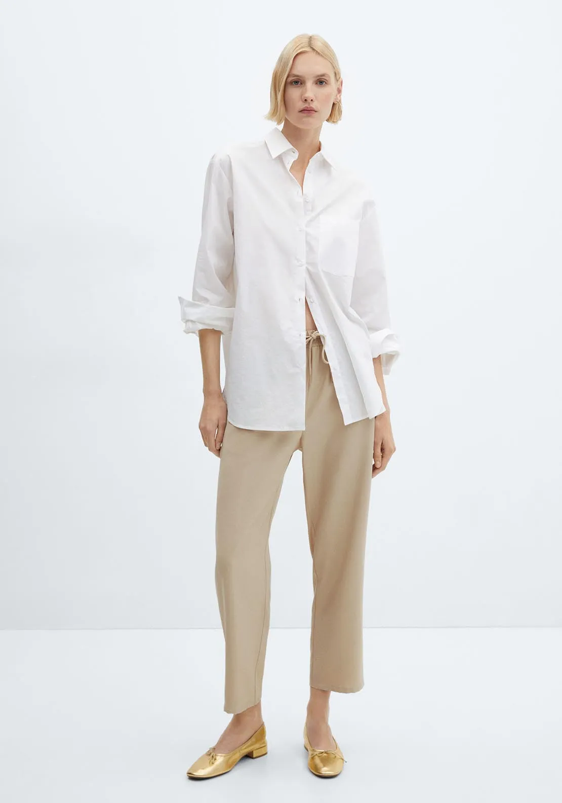 Flowy straight-fit trousers with bow