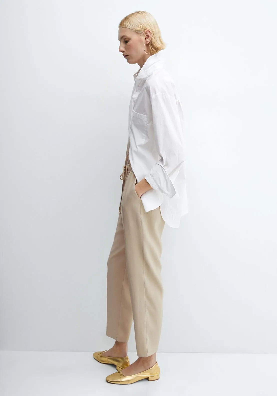 Flowy straight-fit trousers with bow