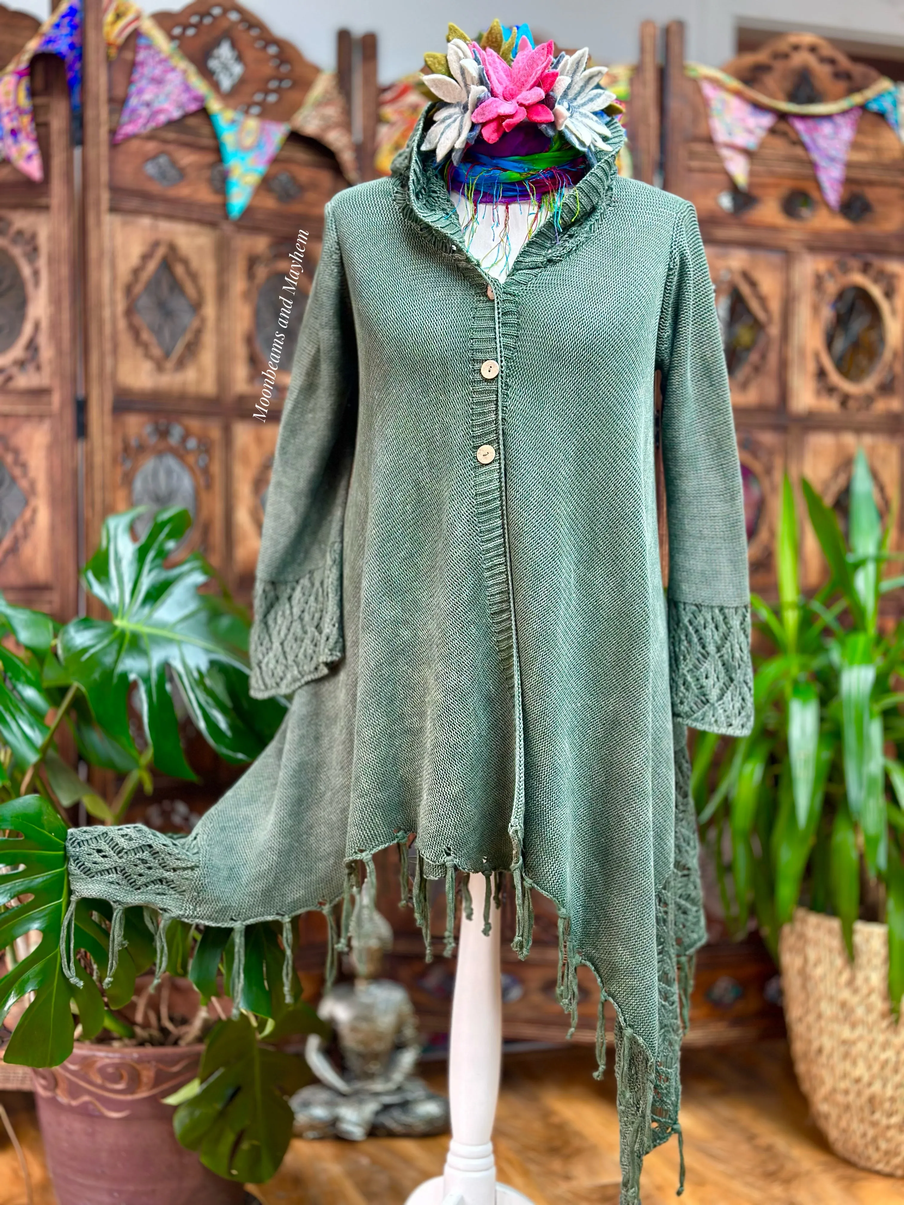 FOREST GREEN ASYMMETRICAL COTTON CARDIGAN (2387)