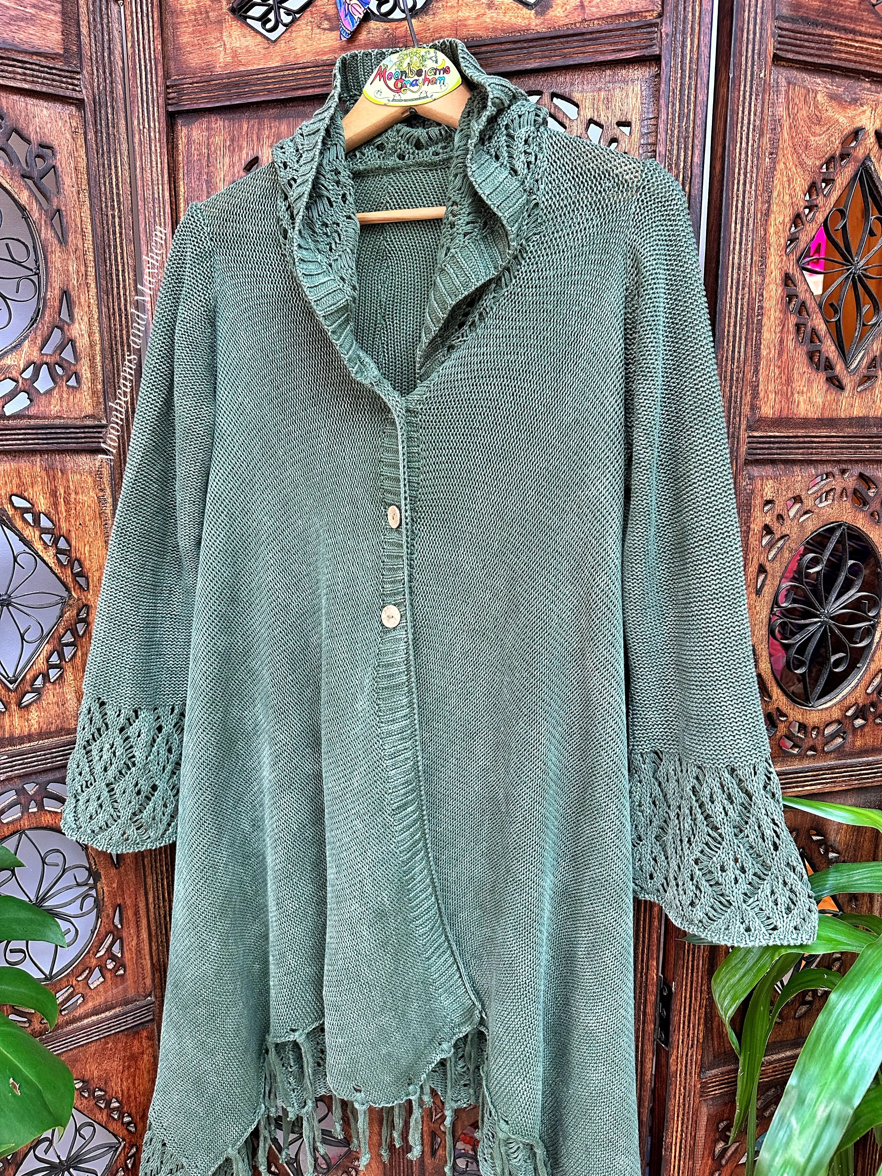 FOREST GREEN ASYMMETRICAL COTTON CARDIGAN (2387)