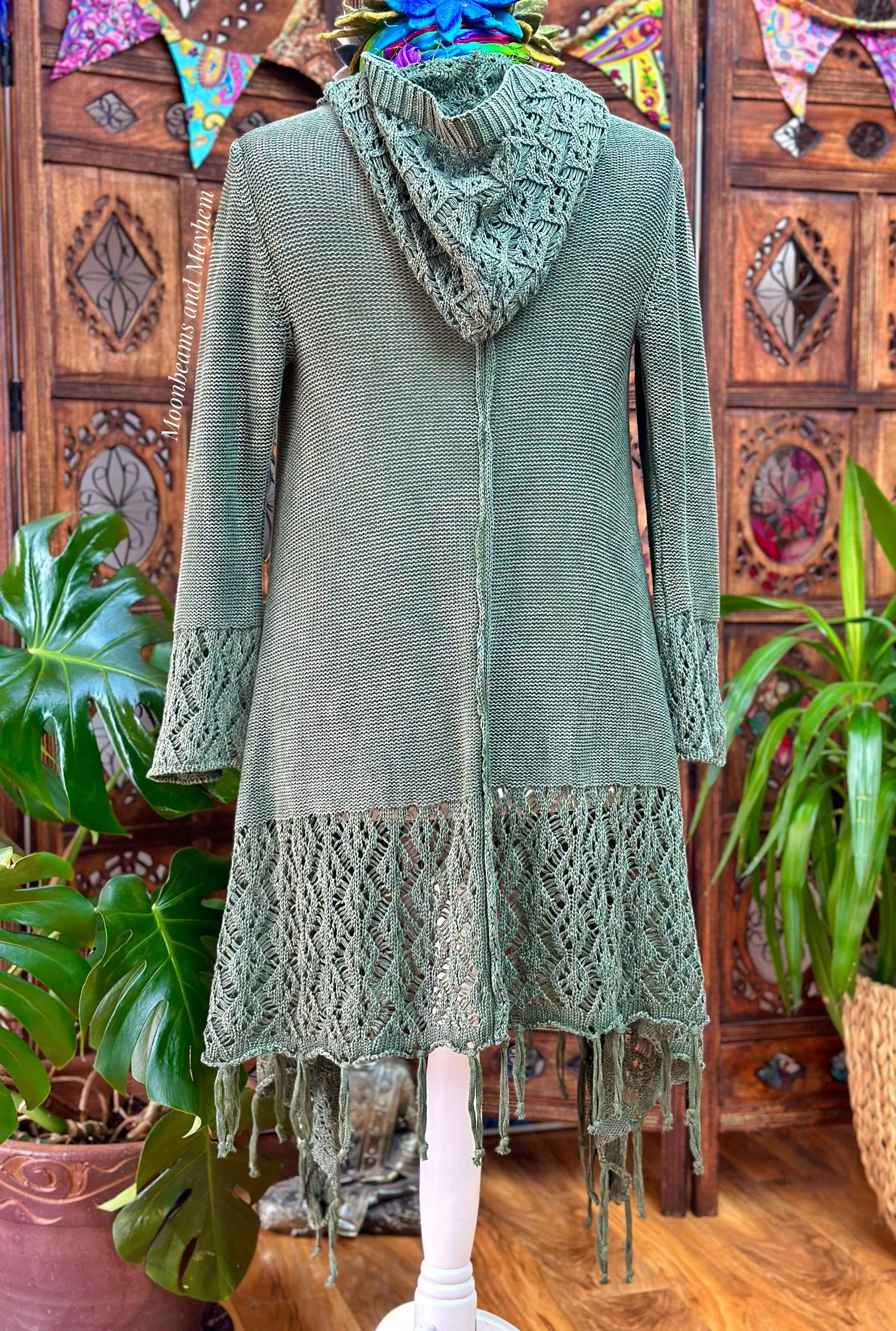 FOREST GREEN ASYMMETRICAL COTTON CARDIGAN (2387)