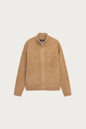 Full Zip Brushed Merino Sweater - Camel