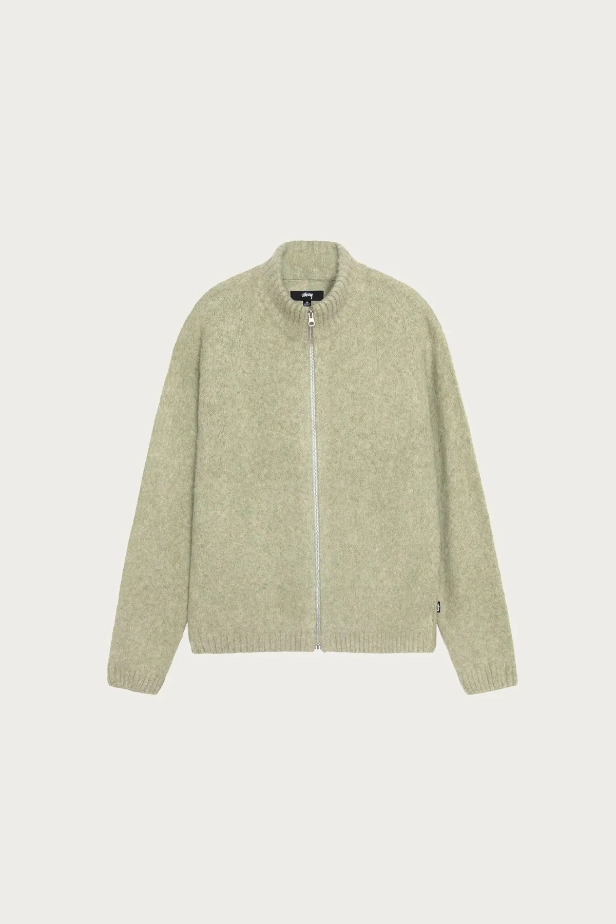 Full Zip Brushed Merino Sweater - Sage