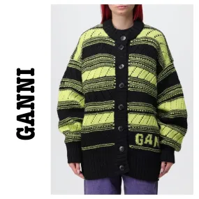 Ganni  |Casual Style Wool Long Sleeves Logo Cardigans