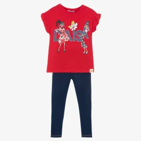 Girls Red & Blue Leggings Set