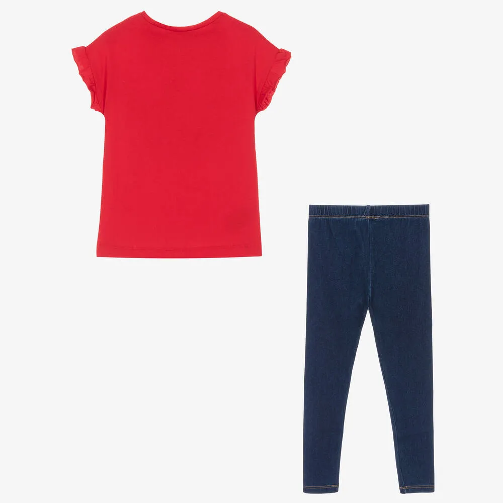 Girls Red & Blue Leggings Set