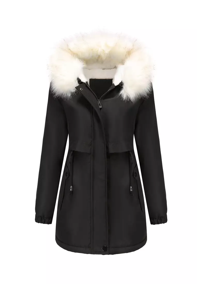 HAPPY FRIDAYS Detachable Faux Fur Collar Hooded Coat AD82031