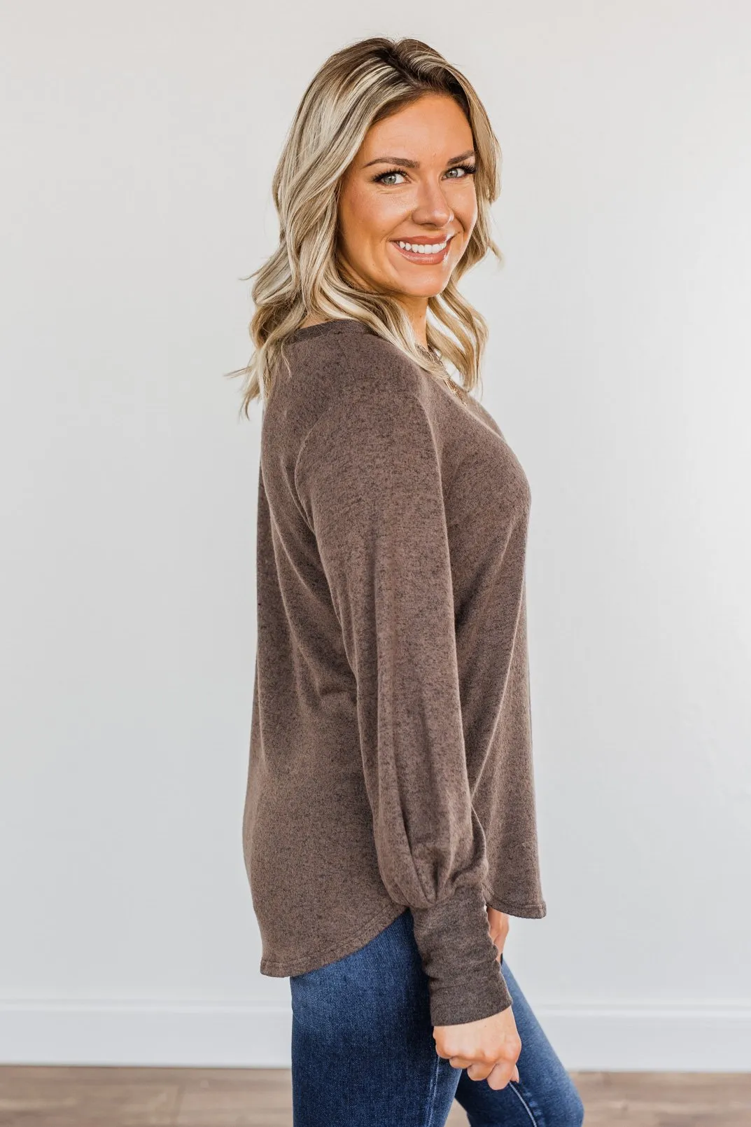 Hearing You Love Me Knit Long Sleeve Top- Dark Mocha