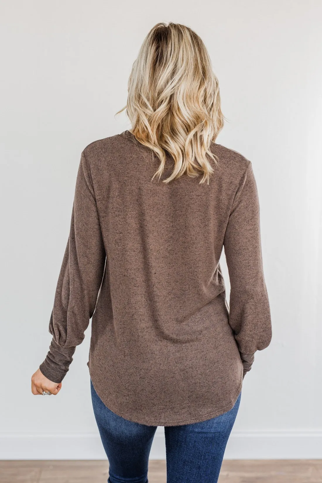 Hearing You Love Me Knit Long Sleeve Top- Dark Mocha