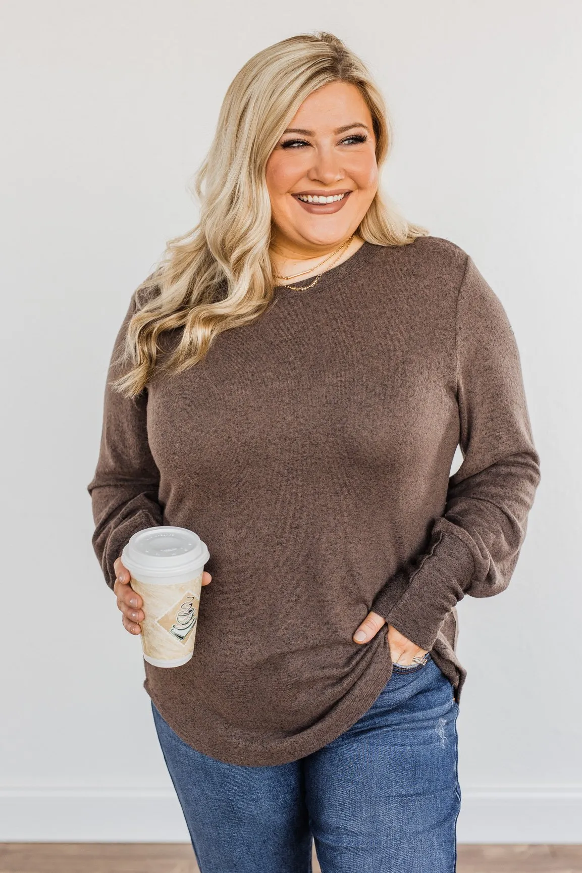 Hearing You Love Me Knit Long Sleeve Top- Dark Mocha