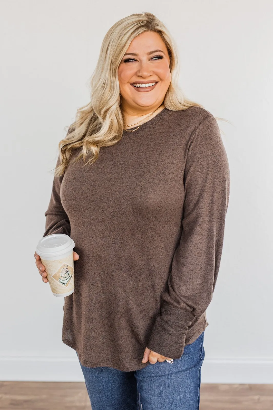 Hearing You Love Me Knit Long Sleeve Top- Dark Mocha