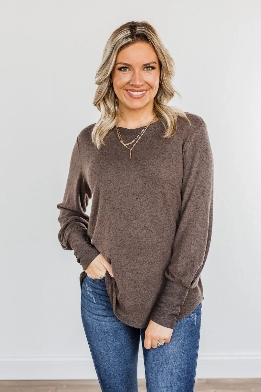 Hearing You Love Me Knit Long Sleeve Top- Dark Mocha