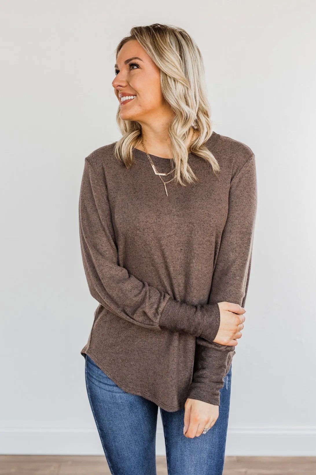 Hearing You Love Me Knit Long Sleeve Top- Dark Mocha