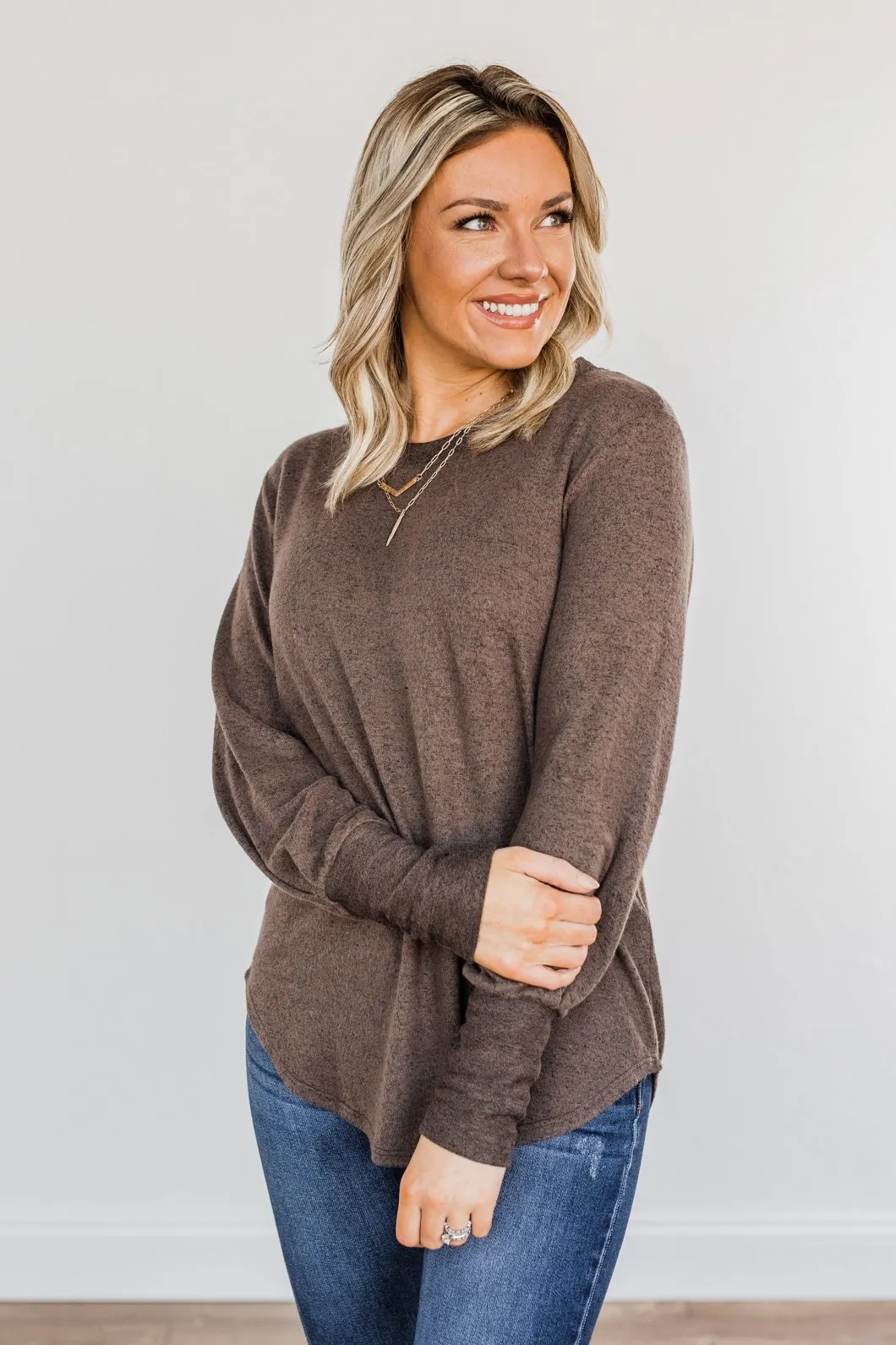 Hearing You Love Me Knit Long Sleeve Top- Dark Mocha