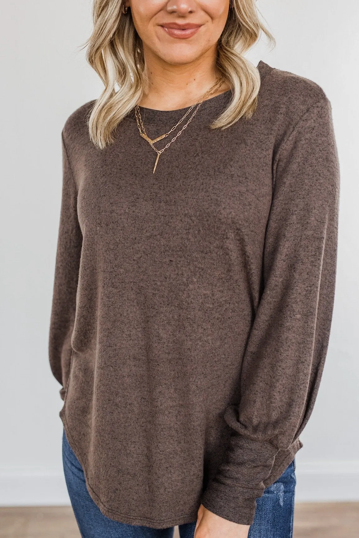 Hearing You Love Me Knit Long Sleeve Top- Dark Mocha