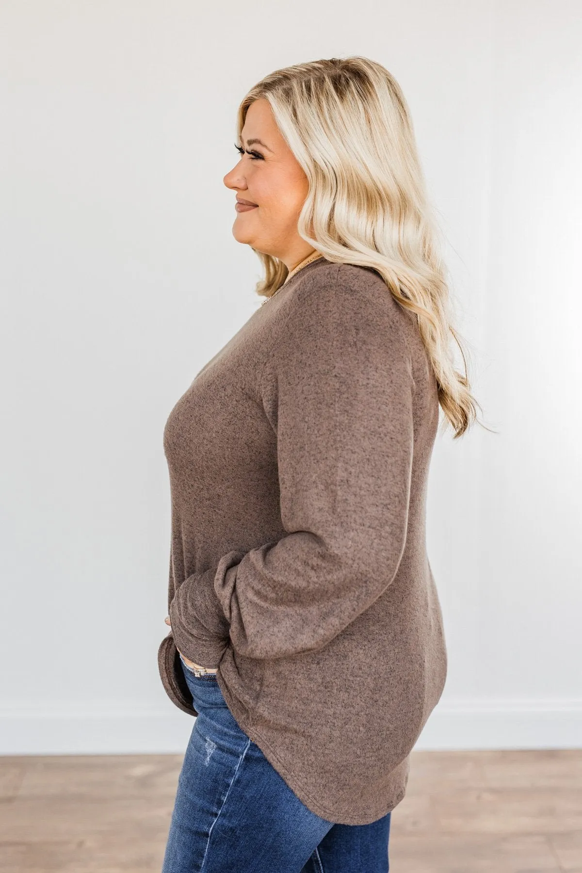 Hearing You Love Me Knit Long Sleeve Top- Dark Mocha