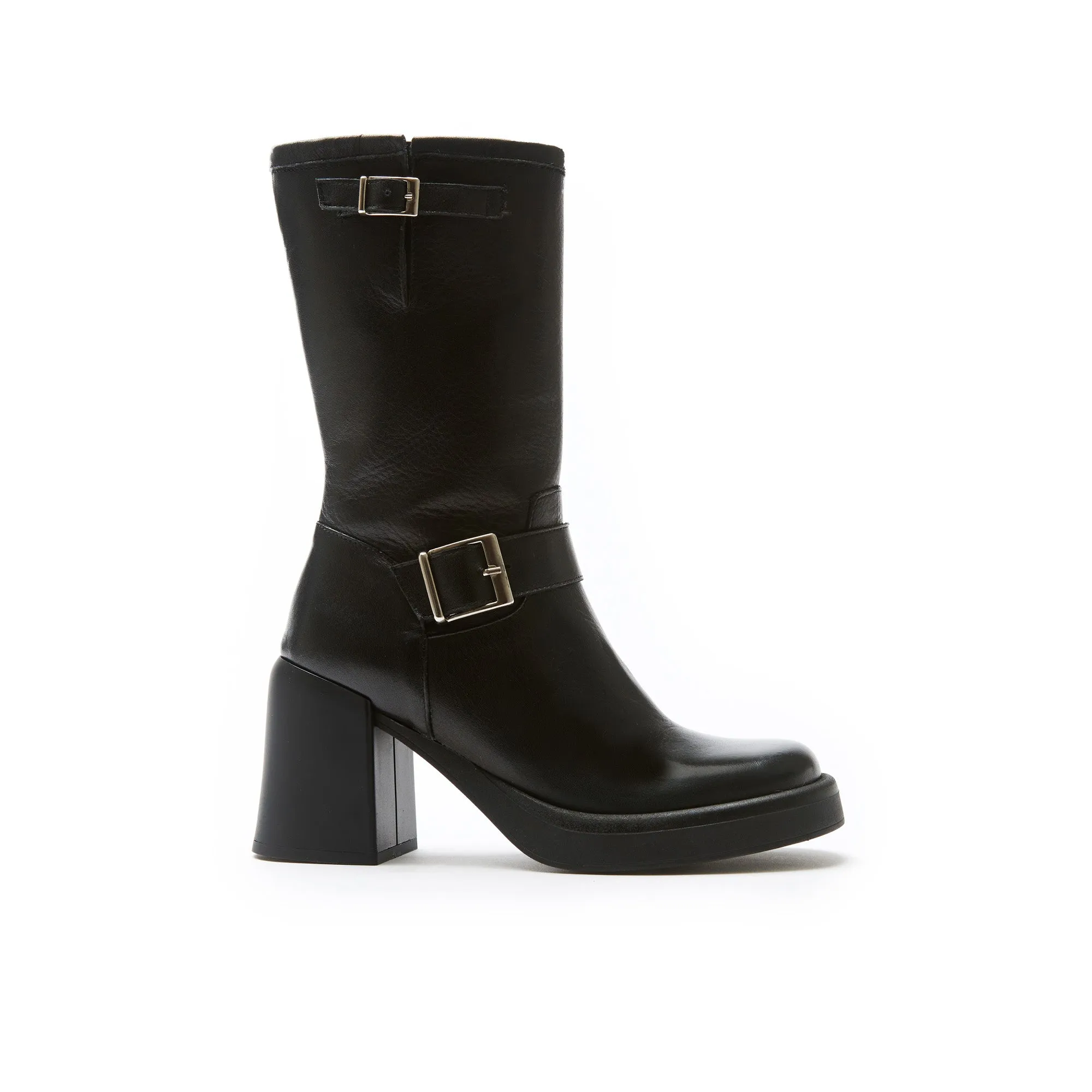 Heeled biker boot black