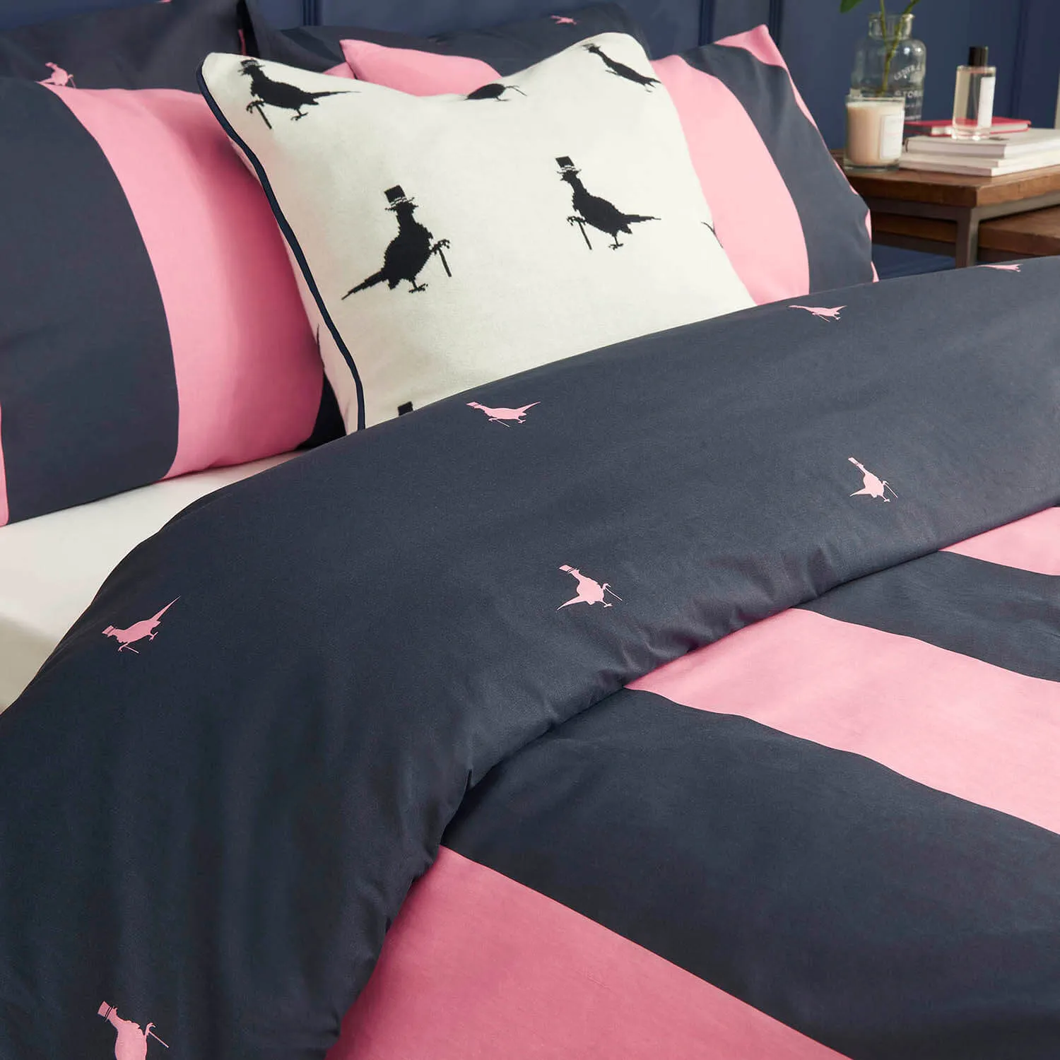 Heritage Stripe Duvet Set - Navy & Pink