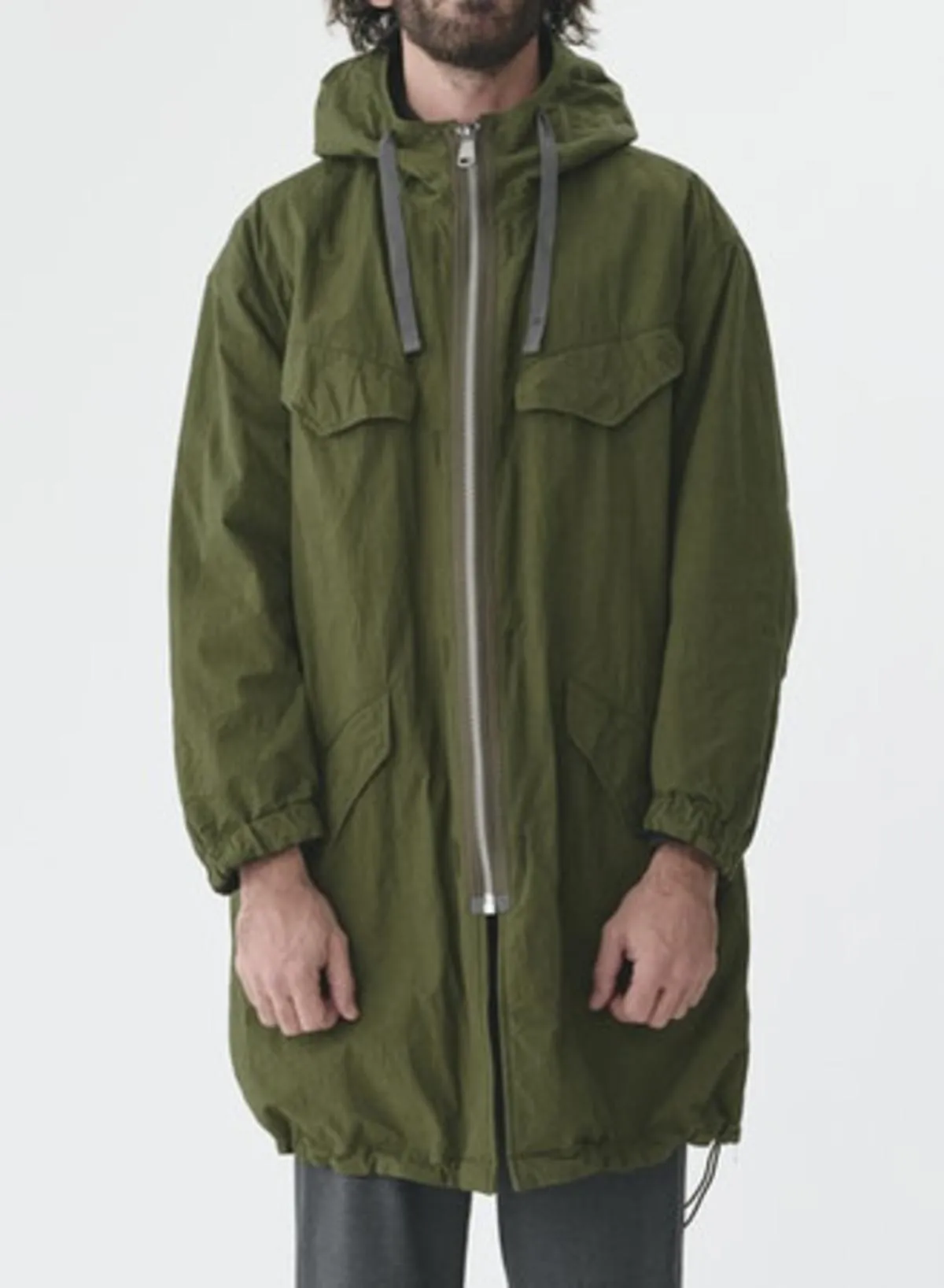 High Density Twill Reversible Hooded Coat - Olive