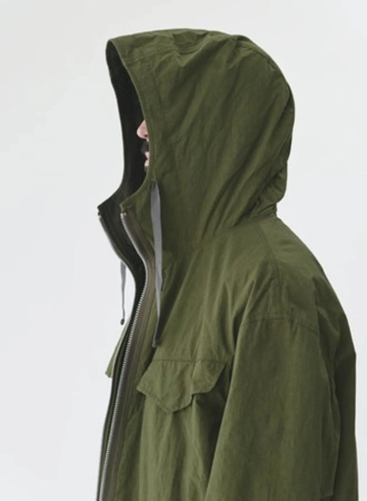 High Density Twill Reversible Hooded Coat - Olive