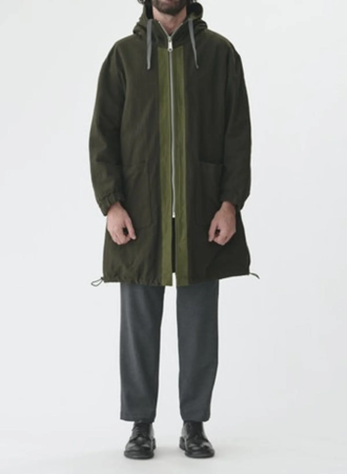 High Density Twill Reversible Hooded Coat - Olive