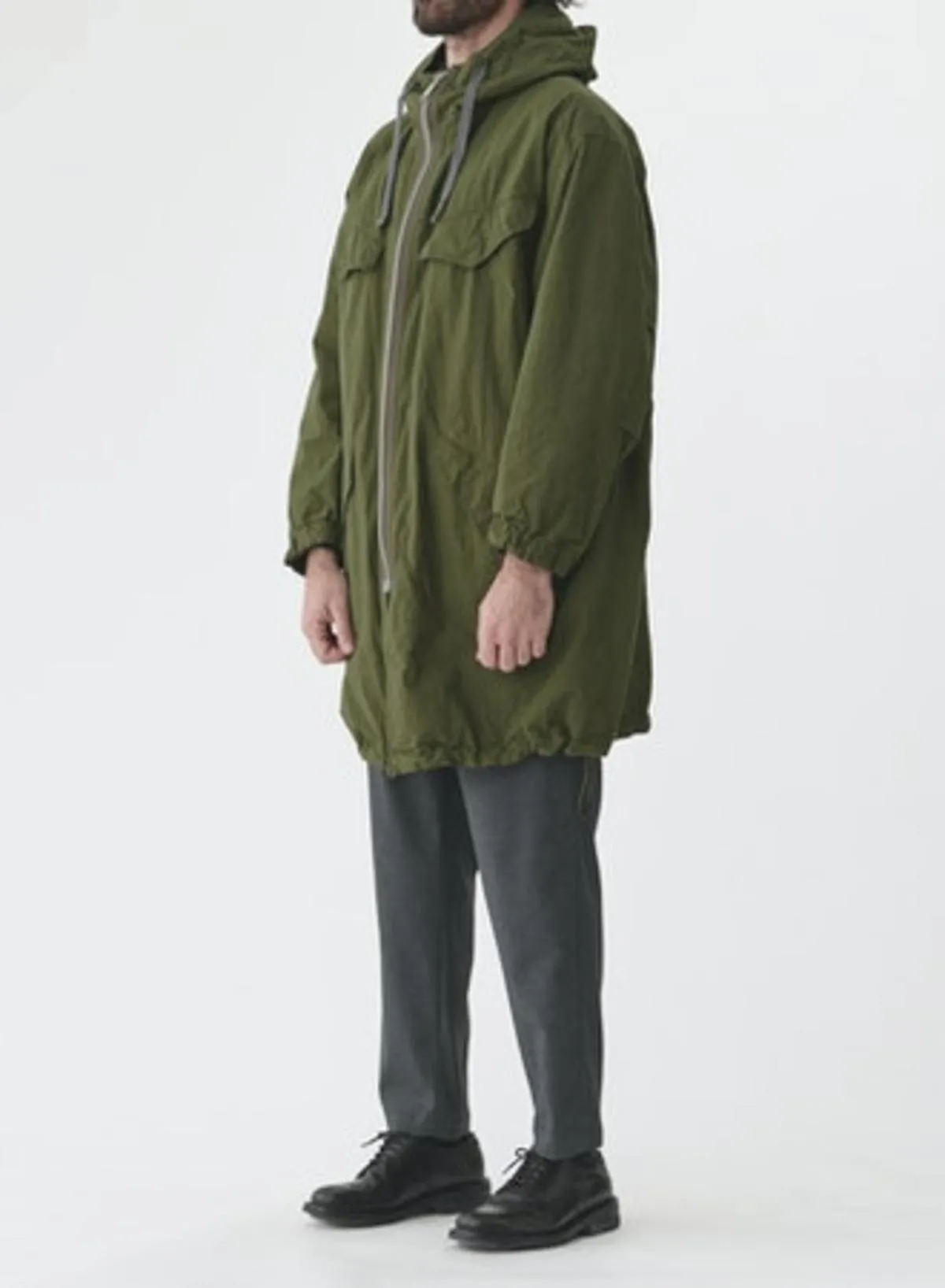 High Density Twill Reversible Hooded Coat - Olive