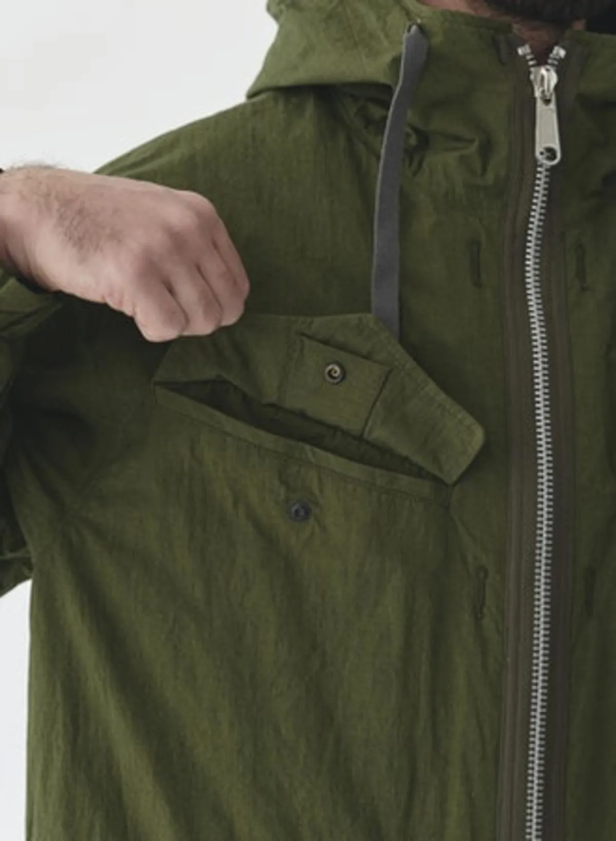 High Density Twill Reversible Hooded Coat - Olive